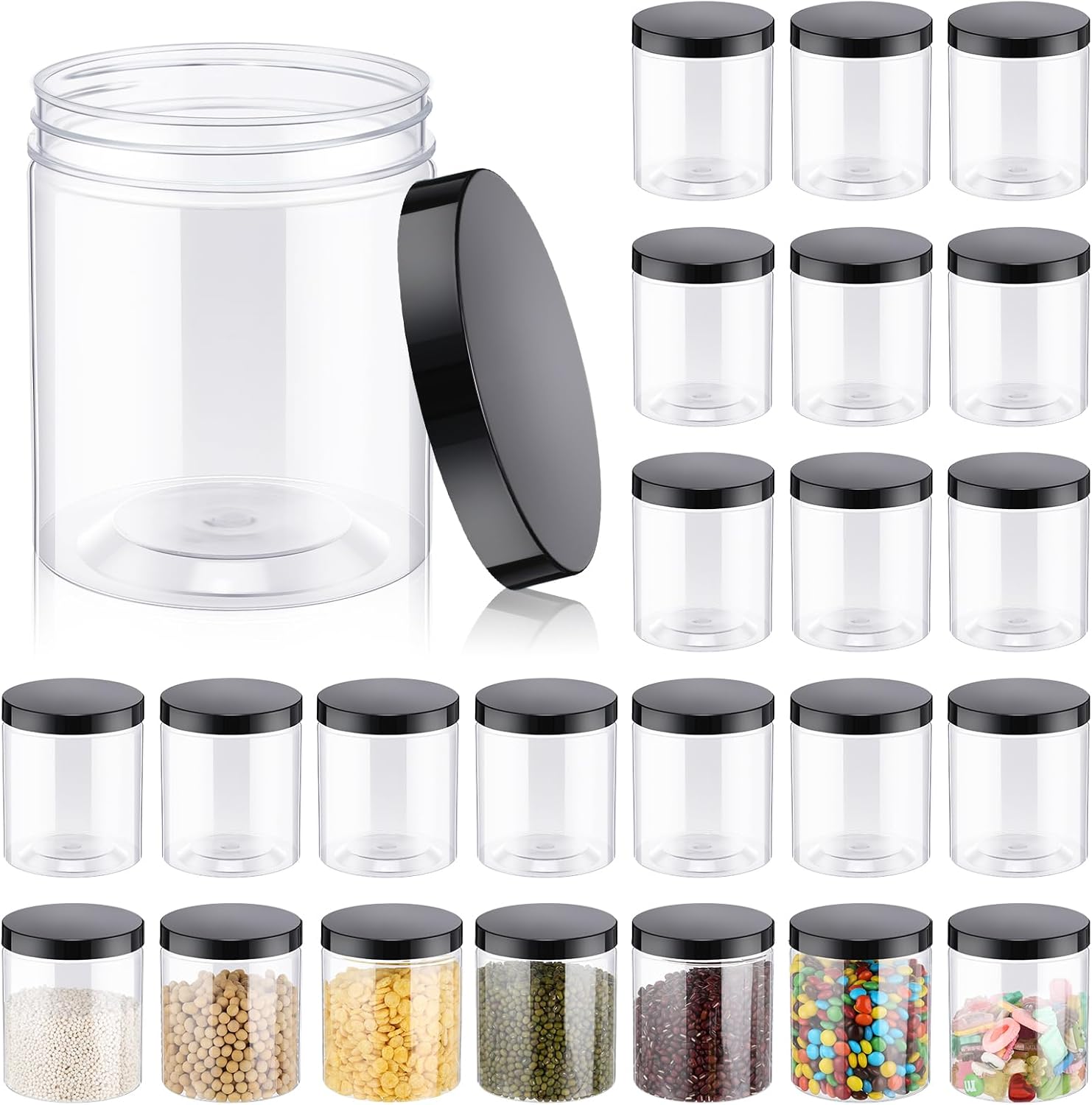 Food Storage Containers Glass - 24 Pcs 16oz Plastic Jars with