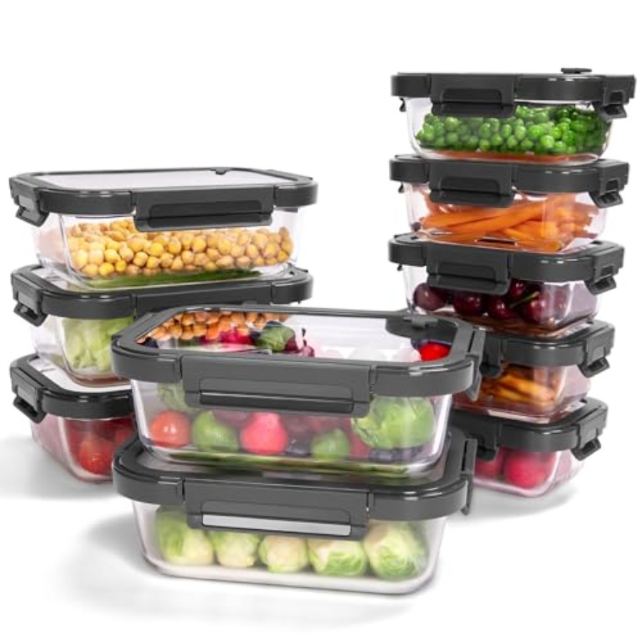 Food Storage Containers Glass - 10-Pack Glass Food Storage Containers with