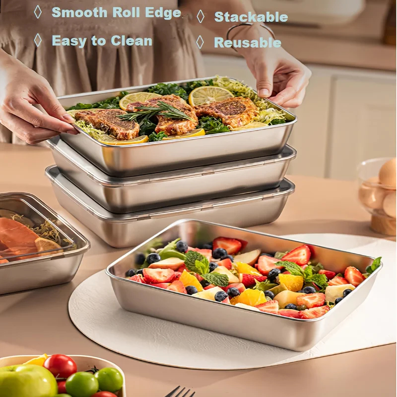 Food Storage Unit - 3pcs Stainless Steel Food Containers &