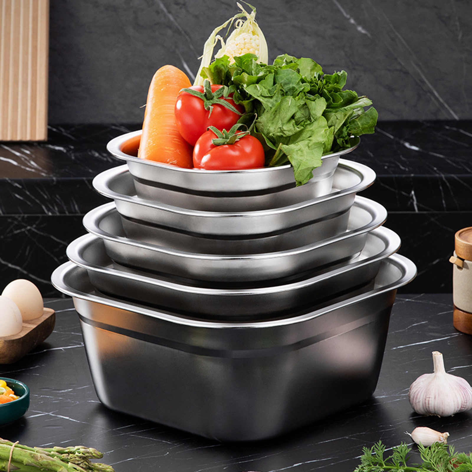 Food Storage Unit - Stainless Steel Square Basin Versatile Mixing