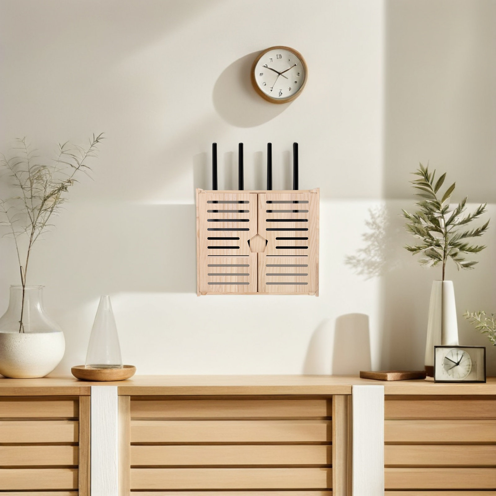 Food Storage Organizer - Wood WiFi Router Storage Box Wall