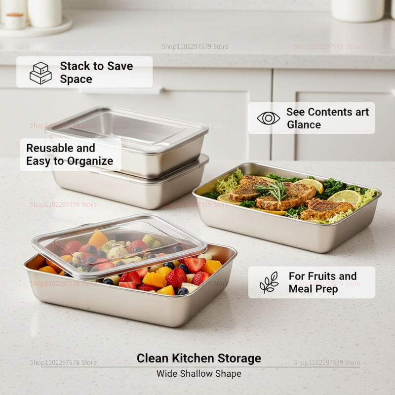 Food Storage Organizer - Plate Stainless Steel Food Container with