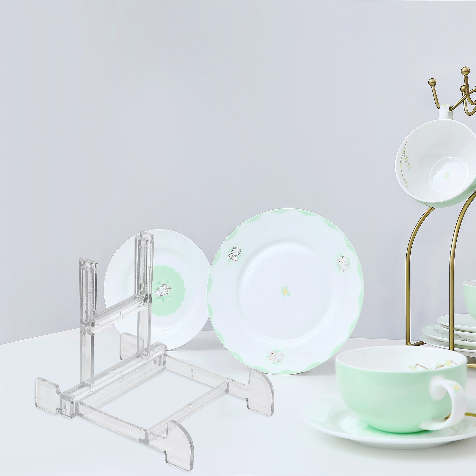 Food Storage Organizer - 5Pcs Plate Storage Racks Adjustable Transparent