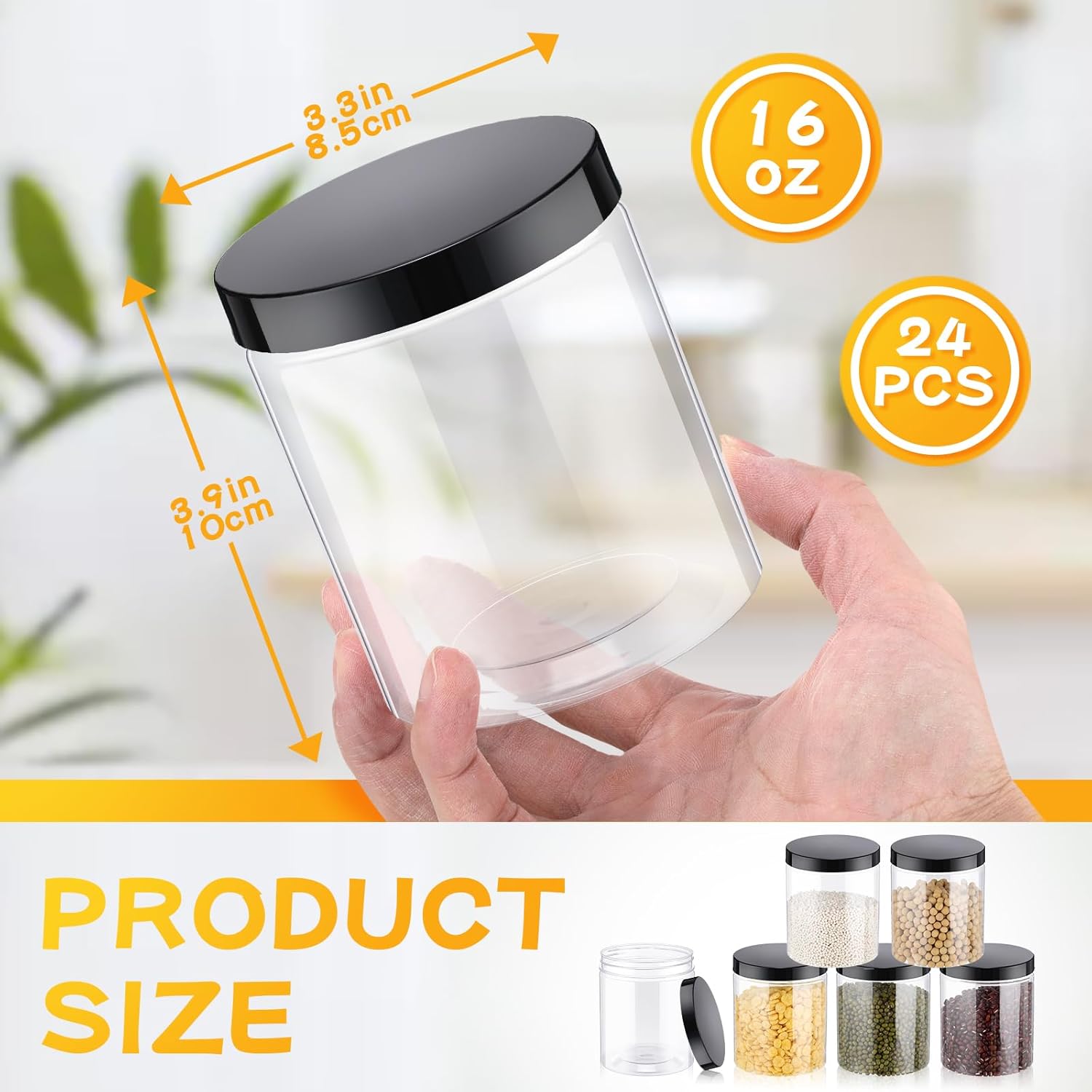 24 Pcs 16oz Plastic Jars with  - Food Storage Containers Glass 评论和价格