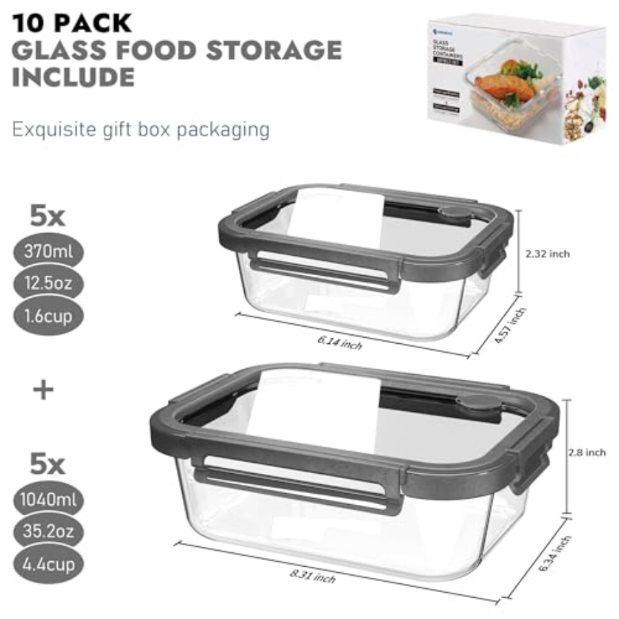 10-Pack Glass Food Storage Con - Food Storage Containers Glass 评论和价格