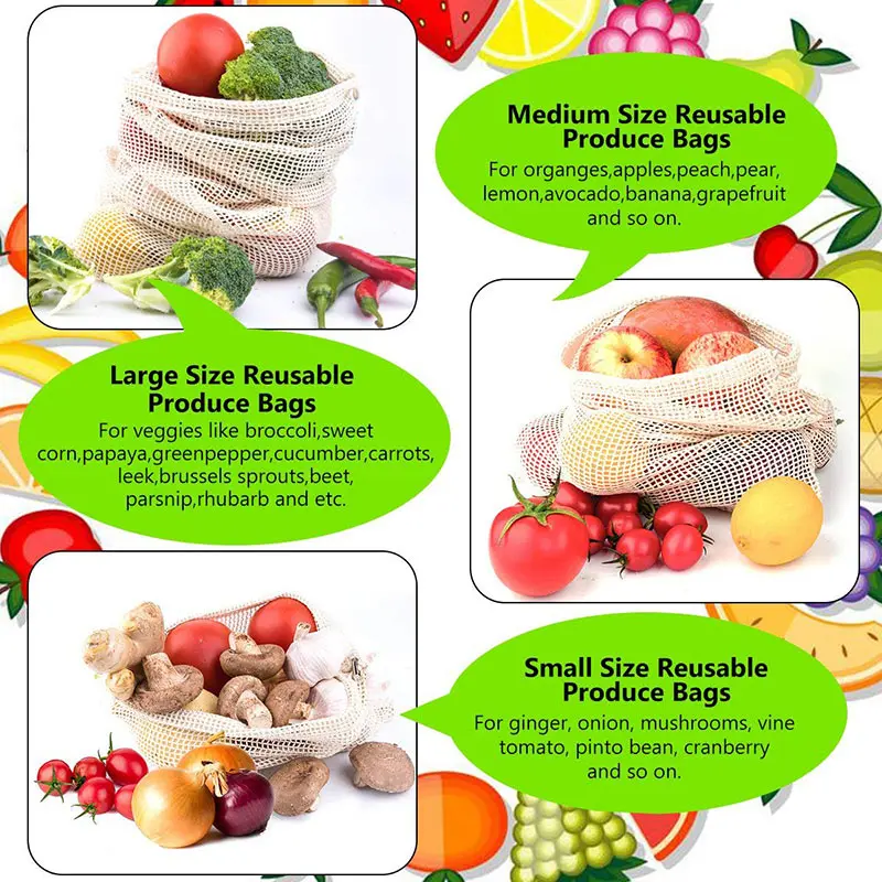 3 6 10pcs Reusable Produce Bag - Food Storage Net 评论和价格