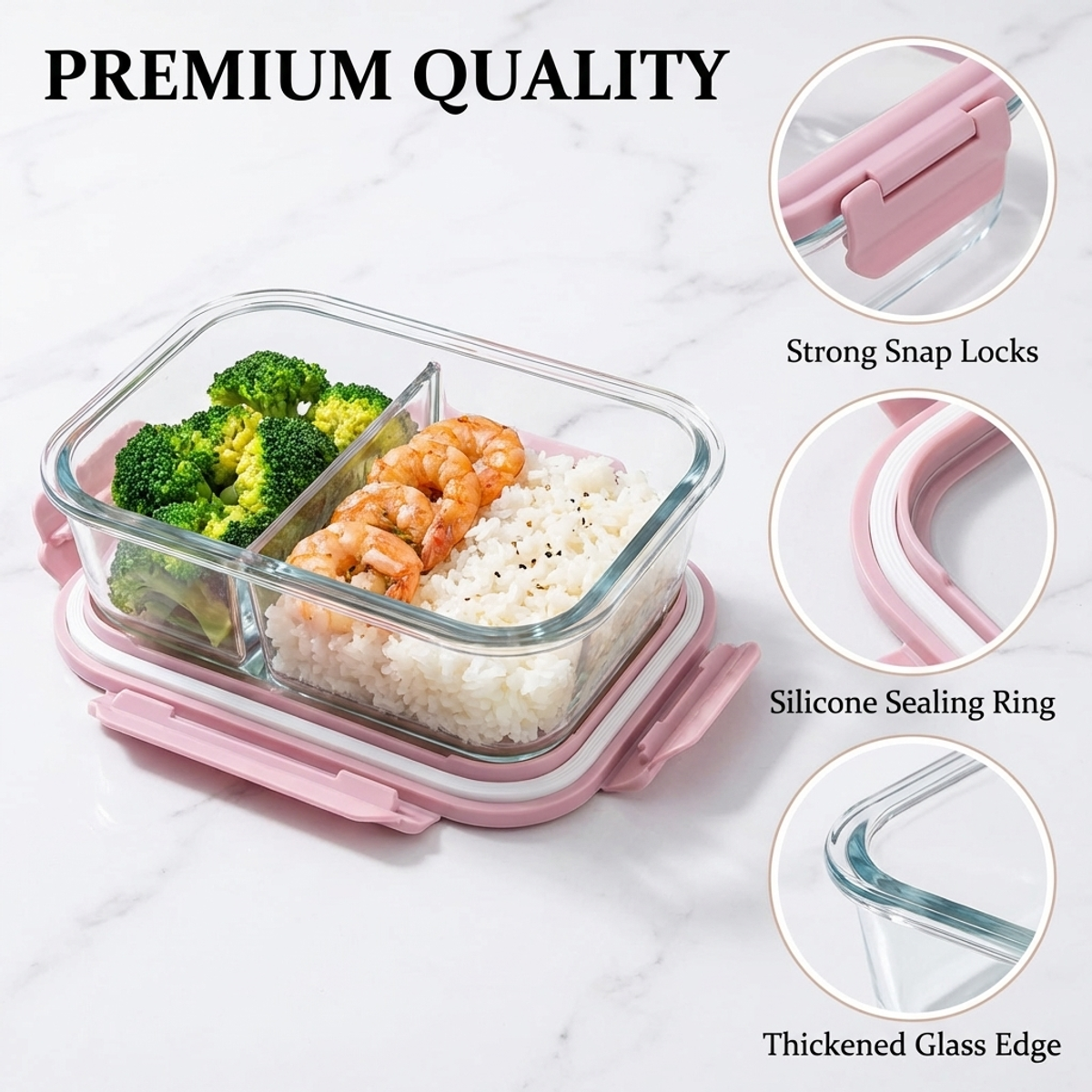 Pink Glass Lunch Box, 1050ml L - Food Storage Lock Box 评论和价格