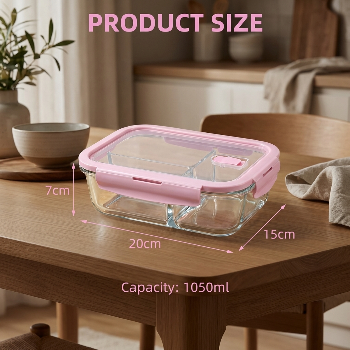Pink Glass Lunch Box, 1050ml L - Food Storage Lock Box 评论和价格