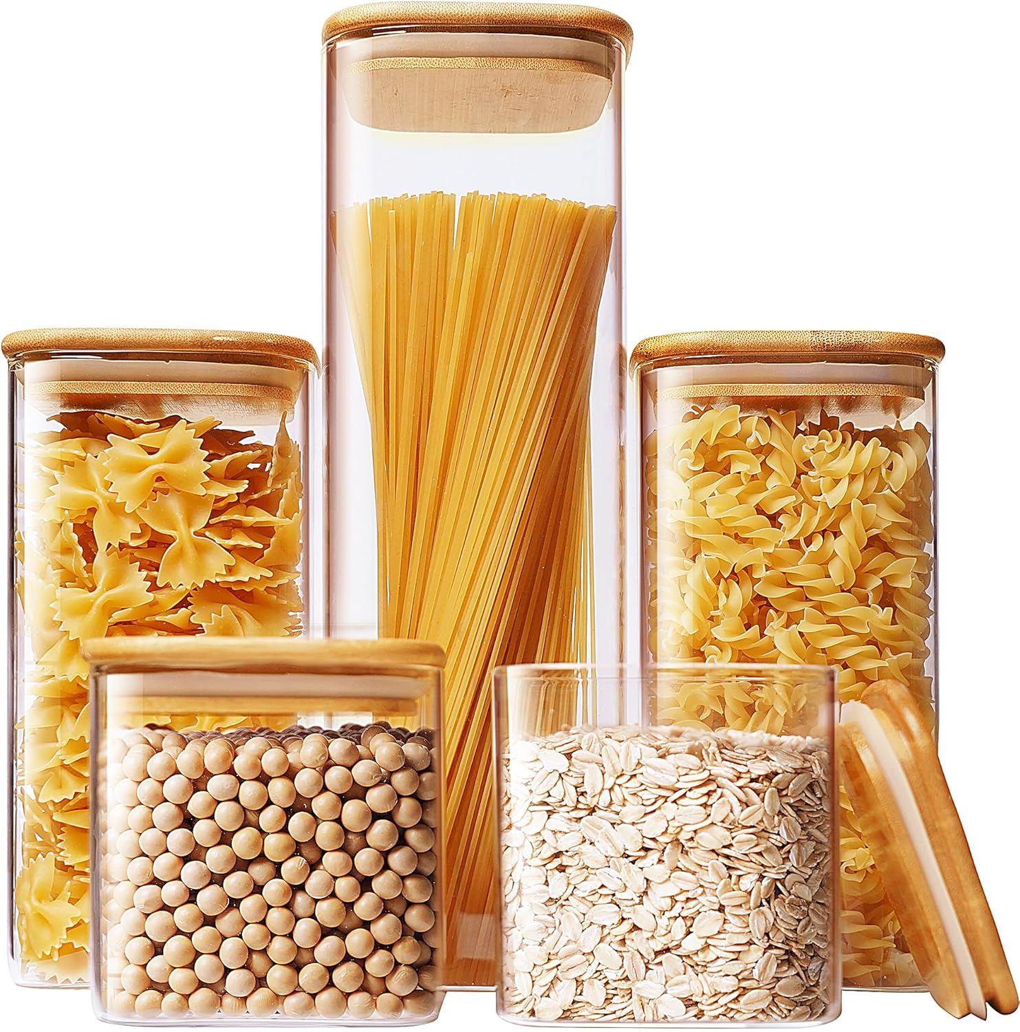 Square Glass Jars with Bamboo  - Food Storage Containers Glass 评论和价格