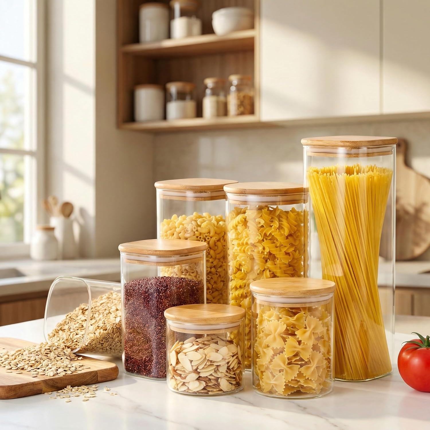 Square Glass Jars with Bamboo  - Food Storage Containers Glass 评论和价格