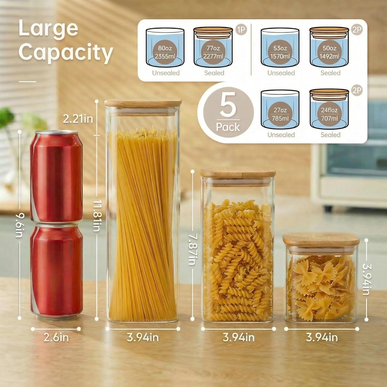 Square Glass Jars with Bamboo  - Food Storage Containers Glass 评论和价格