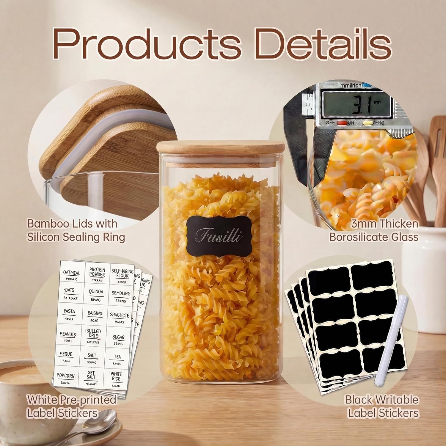 Square Glass Jars with Bamboo  - Food Storage Containers Glass 评论和价格
