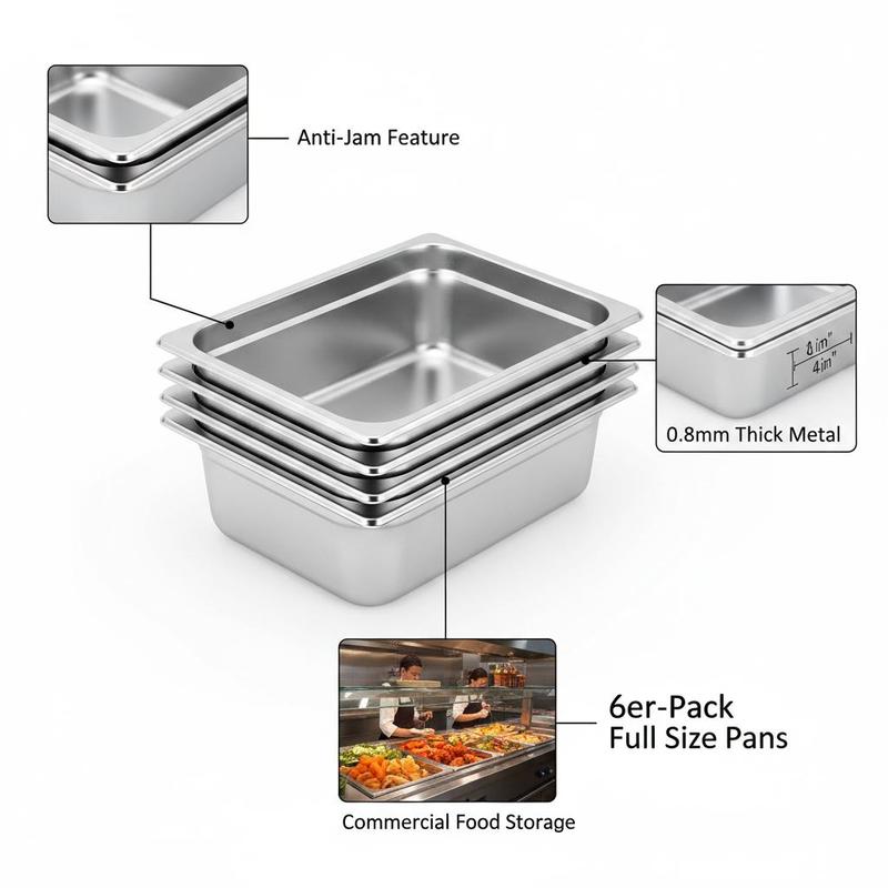 6 Pack Catering Trays Full Siz - Food Storage For Restaurant 评论和价格