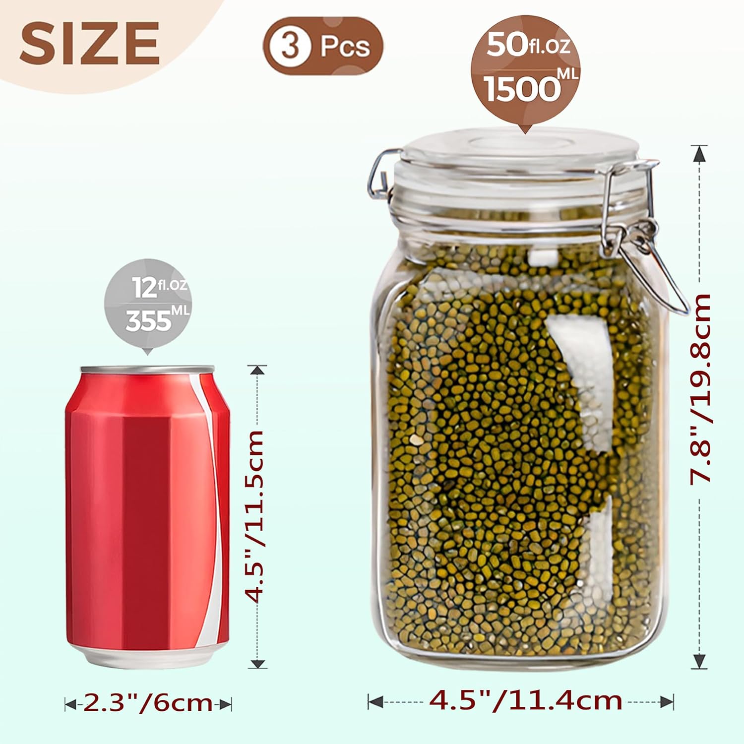 Clear Food Storage Jars 50oz S - Food Storage In The Kitchen 评论和价格