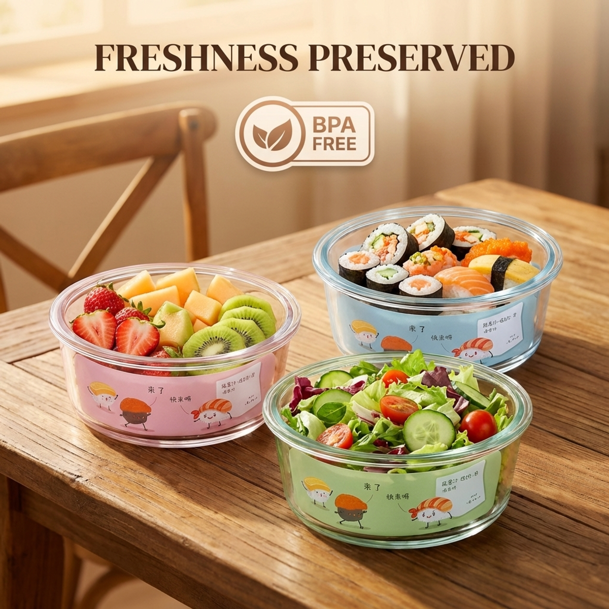 Pink Cartoon Sushi Round Glass - Food Storage Lock Box 评论和价格